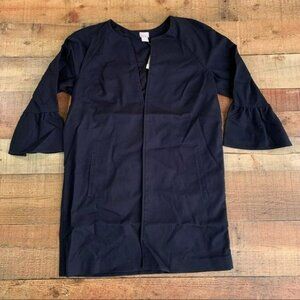 Chico’s topper drama ruffle sleeve long sleeve jacket in navy blue - 2